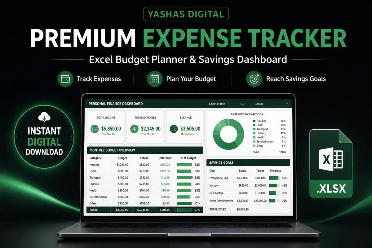Premium Expense Tracker – Excel Budget Planner & Savings Dashboard